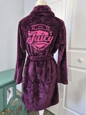 Juicy Couture Plush Fleece Robe Y2K Pink Logo Burgundy S/M